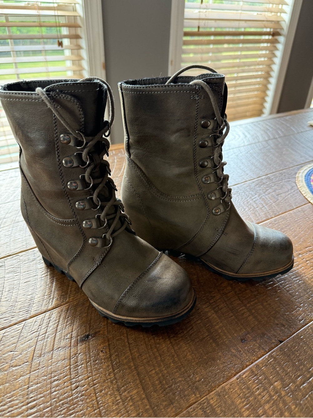 Merona Olive Green Lace-Up Wedge Ankle Boots